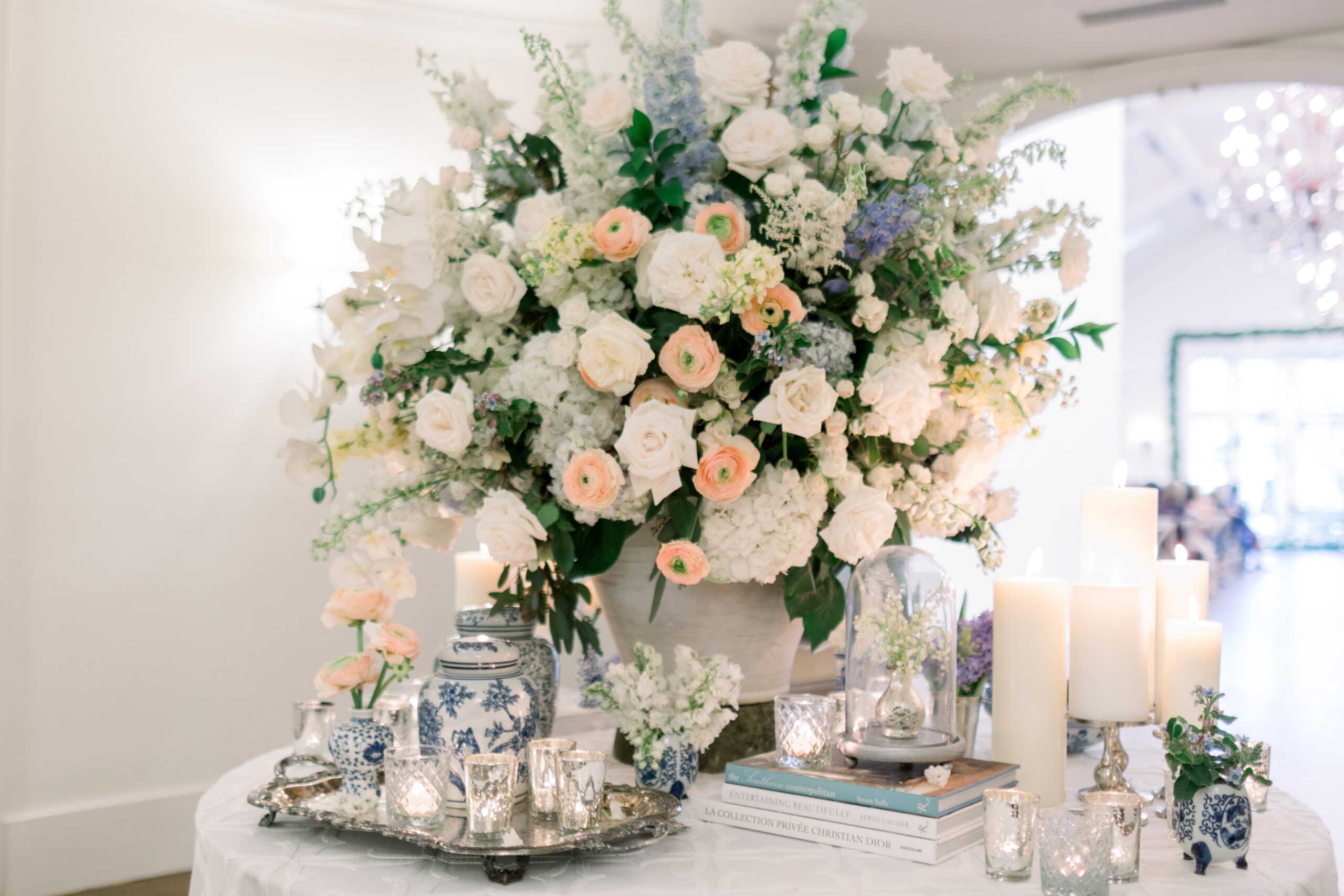 The entry table for this wedding ceremony is a statement for a Southern wedding at Pursell Farms.