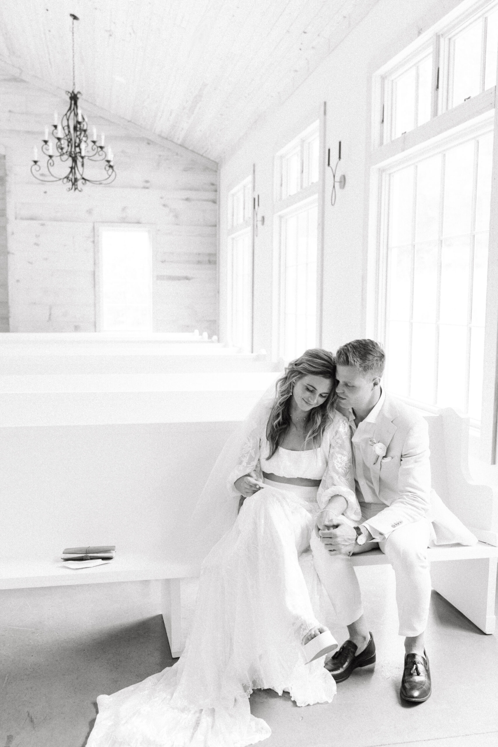 The bride and groom share a special moment together before their Alabama wedding ceremony.