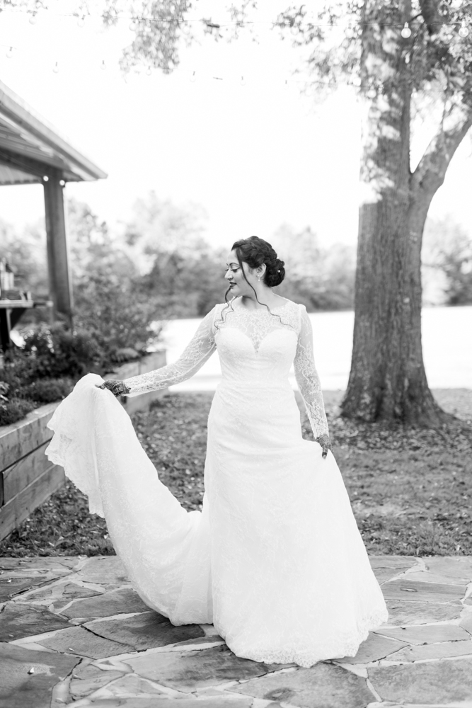 The bride poses for a bridal portrait outside Mathews Manor in Springville, Alabama.