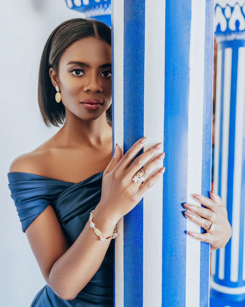 A wedding guest wears jewelry from Bromberg's in Birmingham.