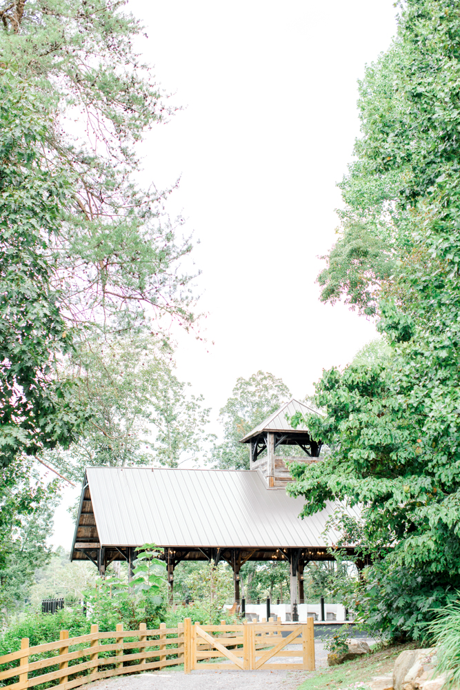 The pavilion at Burns Bluff at High Falls is set for a Southern wedding ceremony.