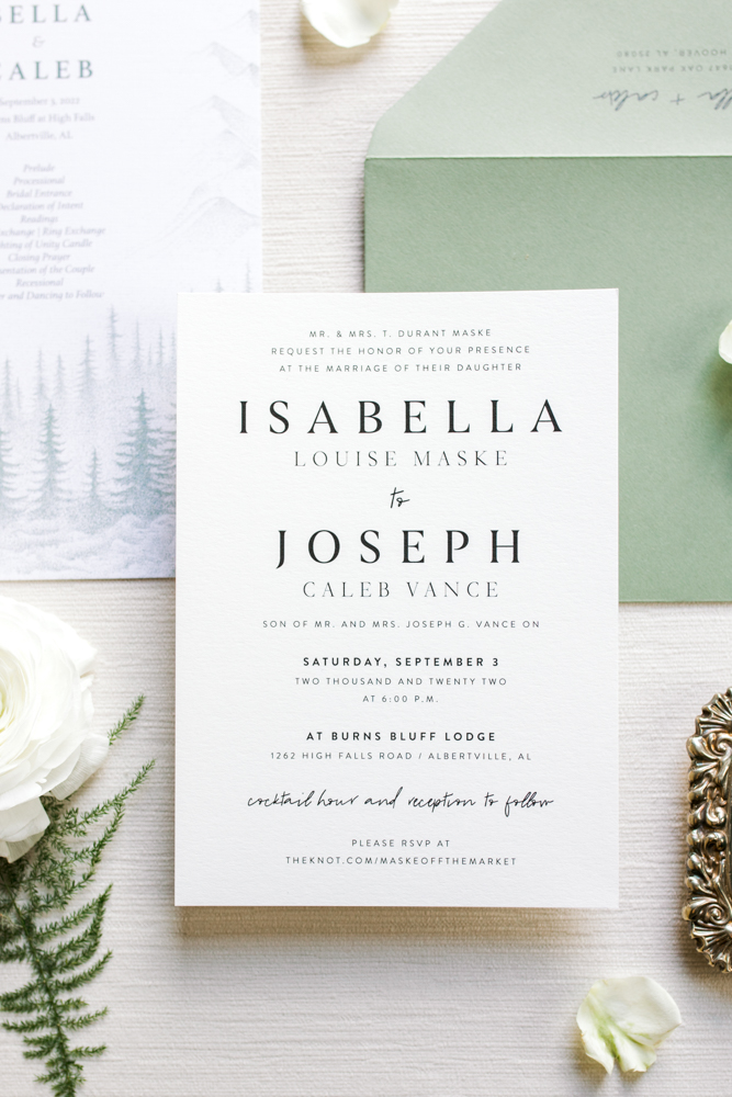 The Southern wedding invitations feature simple design.