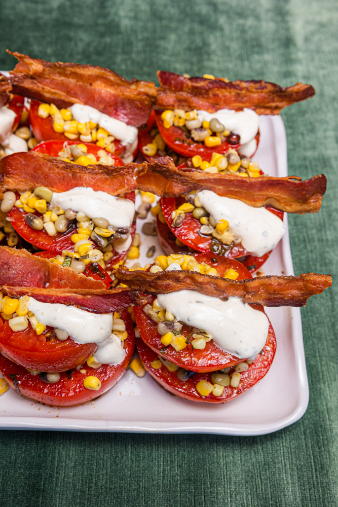 Hastings Catering prepares heirloom tomato stacks by Chef Chris Hastings for a Birmingham wedding.