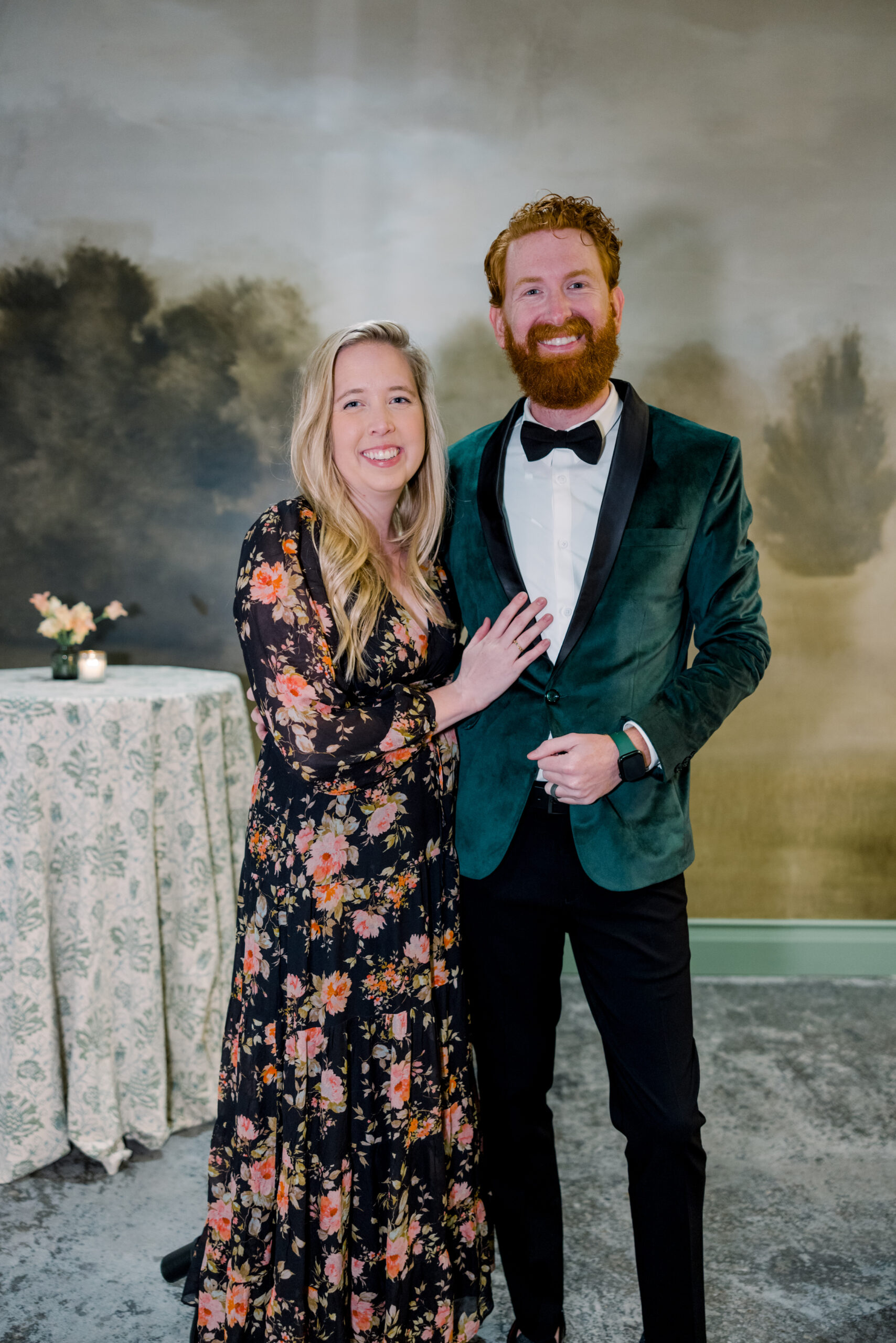 A couple poses together at the Alabama Weddings party in Birmingham.