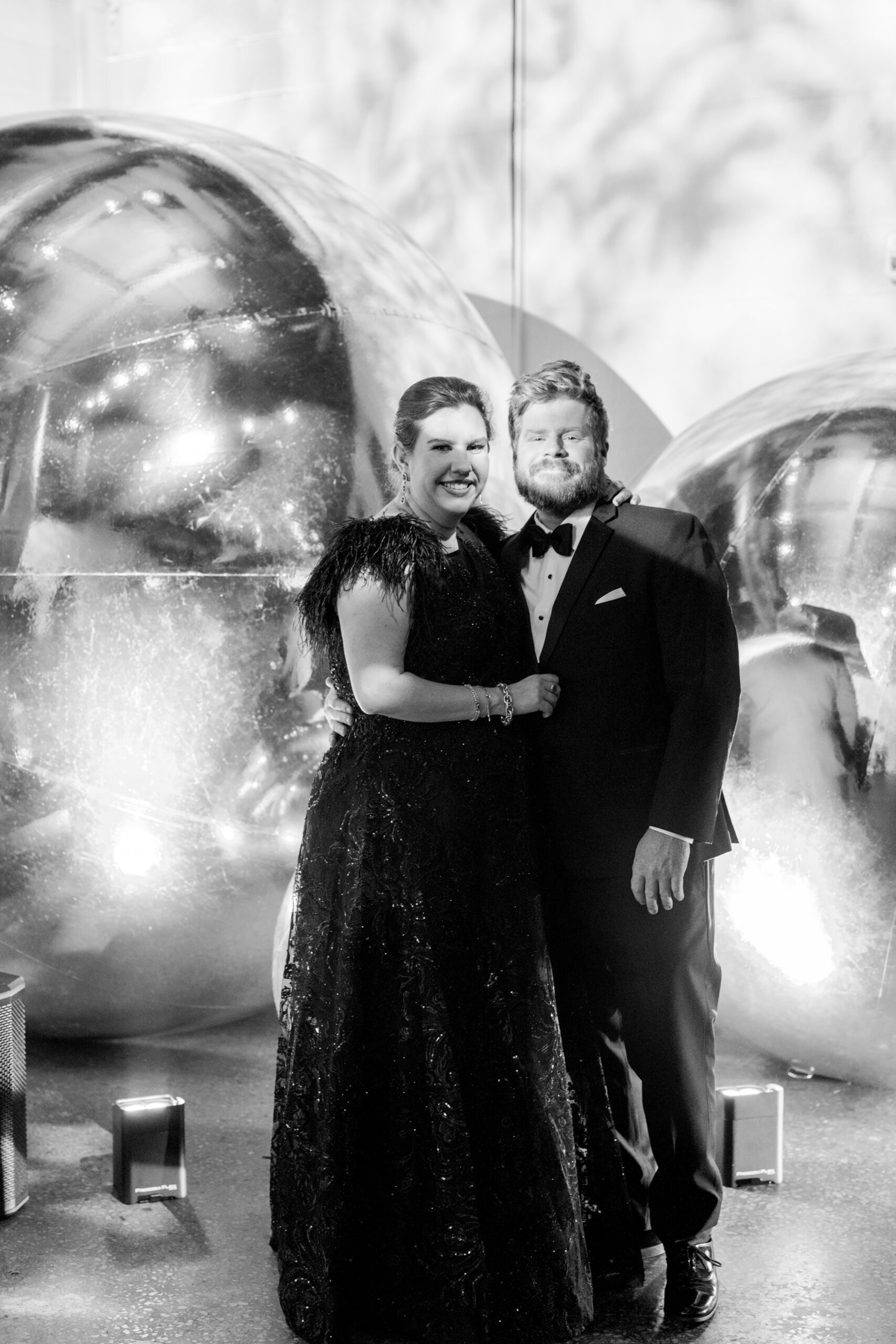 A couple poses together at the Alabama Weddings party in Birmingham.