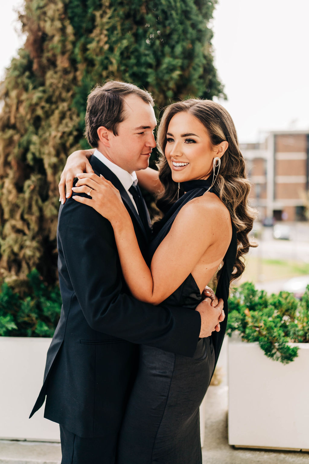 The couple embrace after their engagement in Birmingham, Alabama.