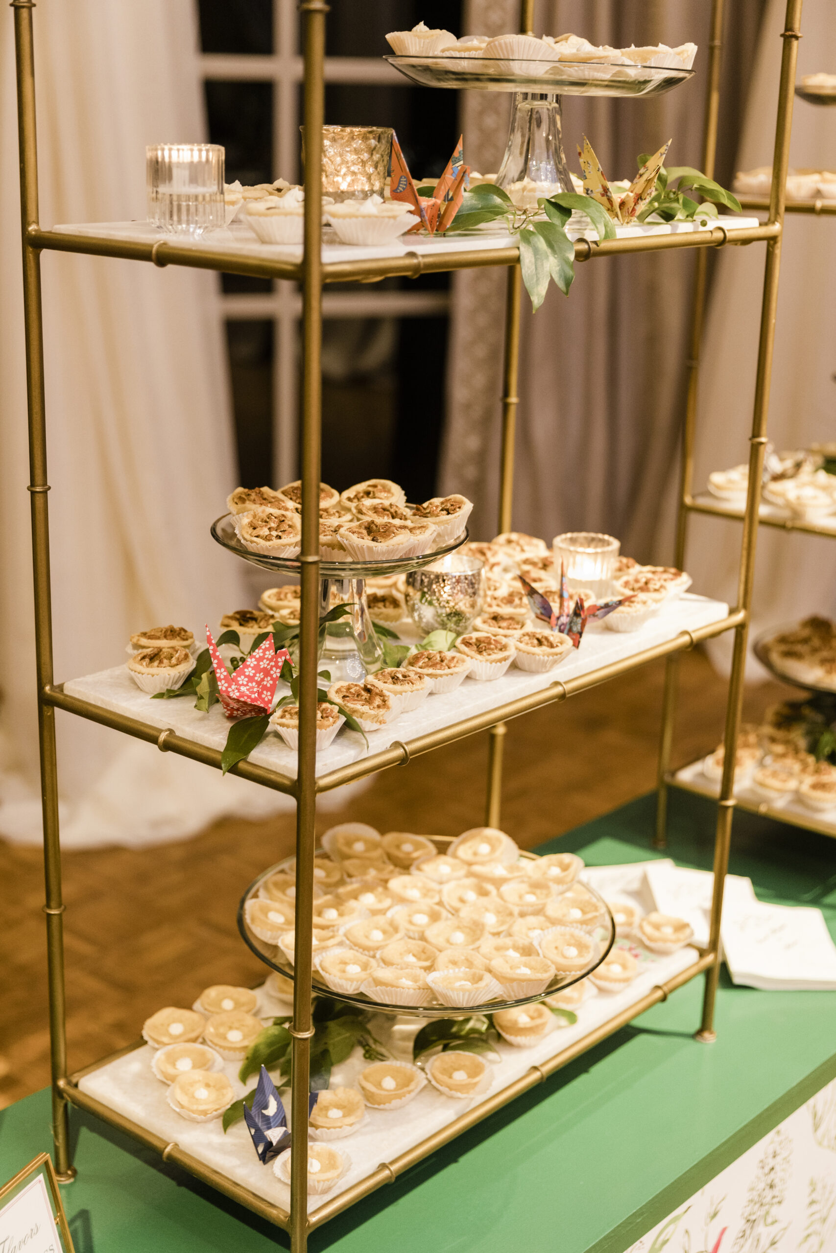 Mini pies are set for the wedding reception.