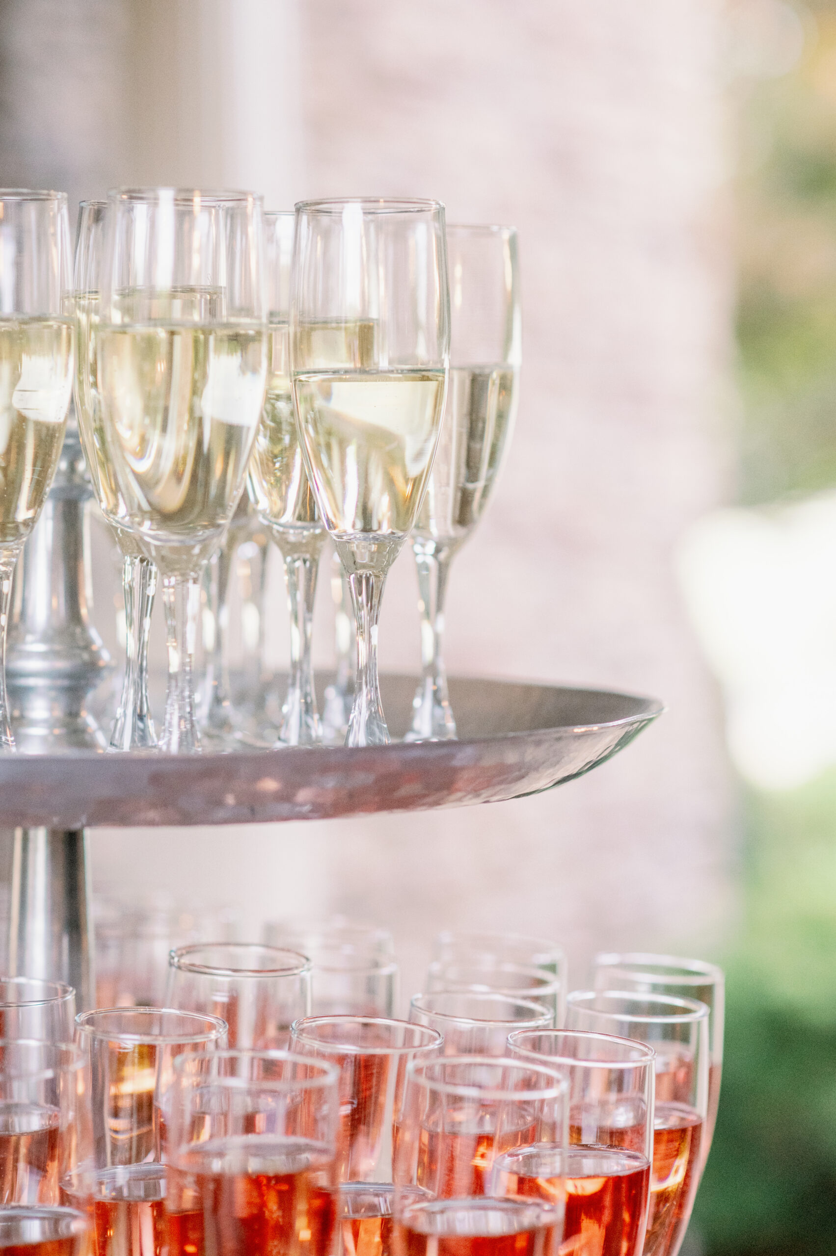 Glasses of champagne are prepared for guests at the Alabama wedding.