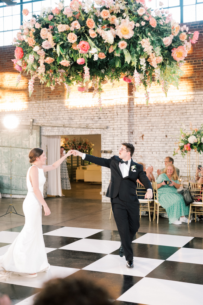 The bride and groom share a first dance for their wedding reception in Alabama.