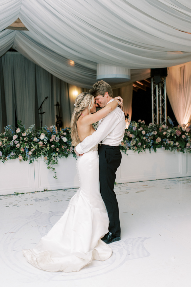 The bride and groom share a last dance on their wedding night at Otter Creek Farmstead.