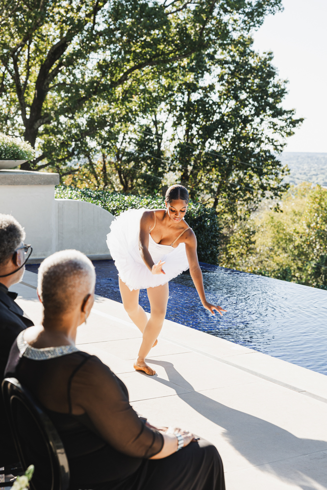 A ballerina performs before the wedding ceremony in Birmingham, Alabama.